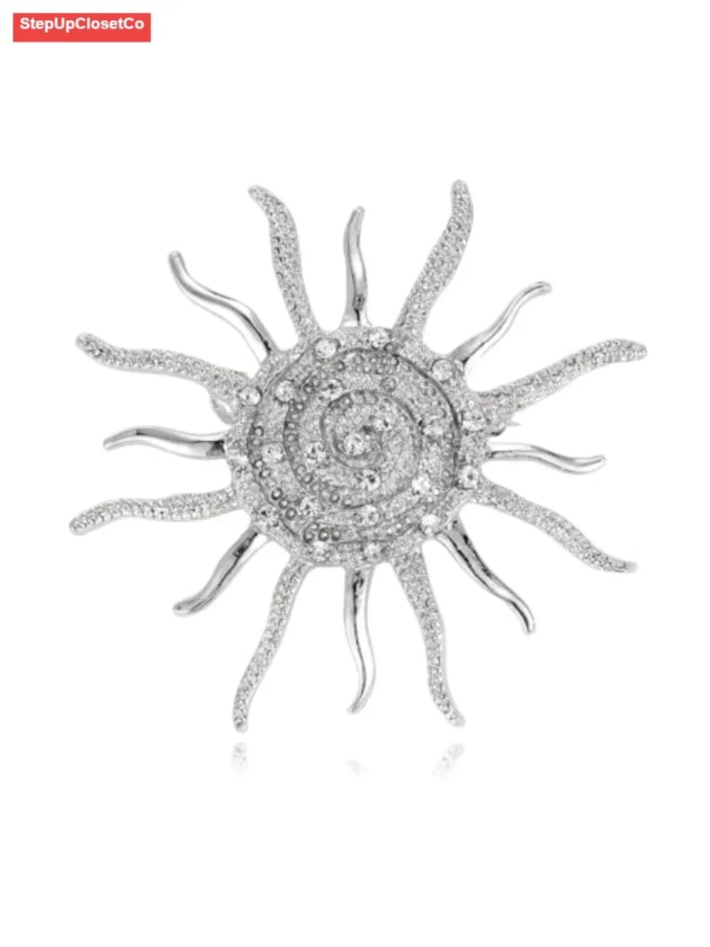 Dainty Crystal Sun Brooch Spiral Rhinestone Pin for Women
